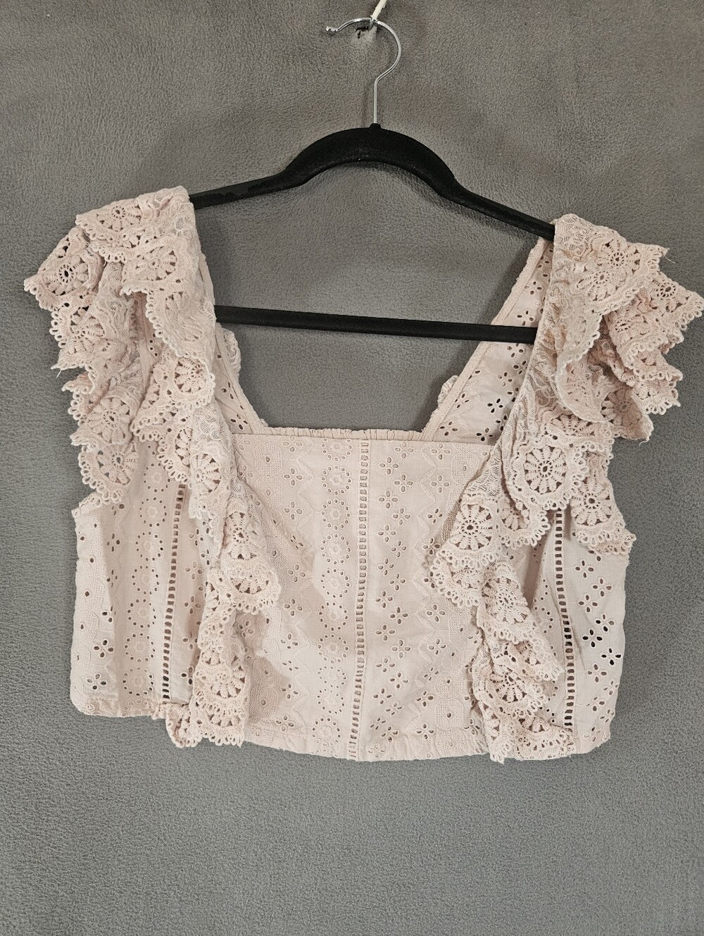 Altar'd State Womens L Crop Top Shirt Pink Crochet Croquet Cottage Squareneck
